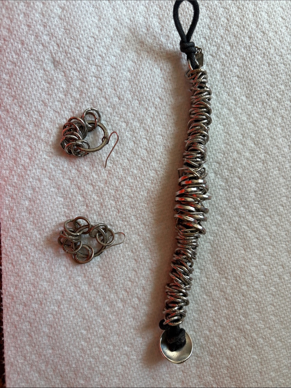 Silver Coil Statement Bracelet with Matching Earrings